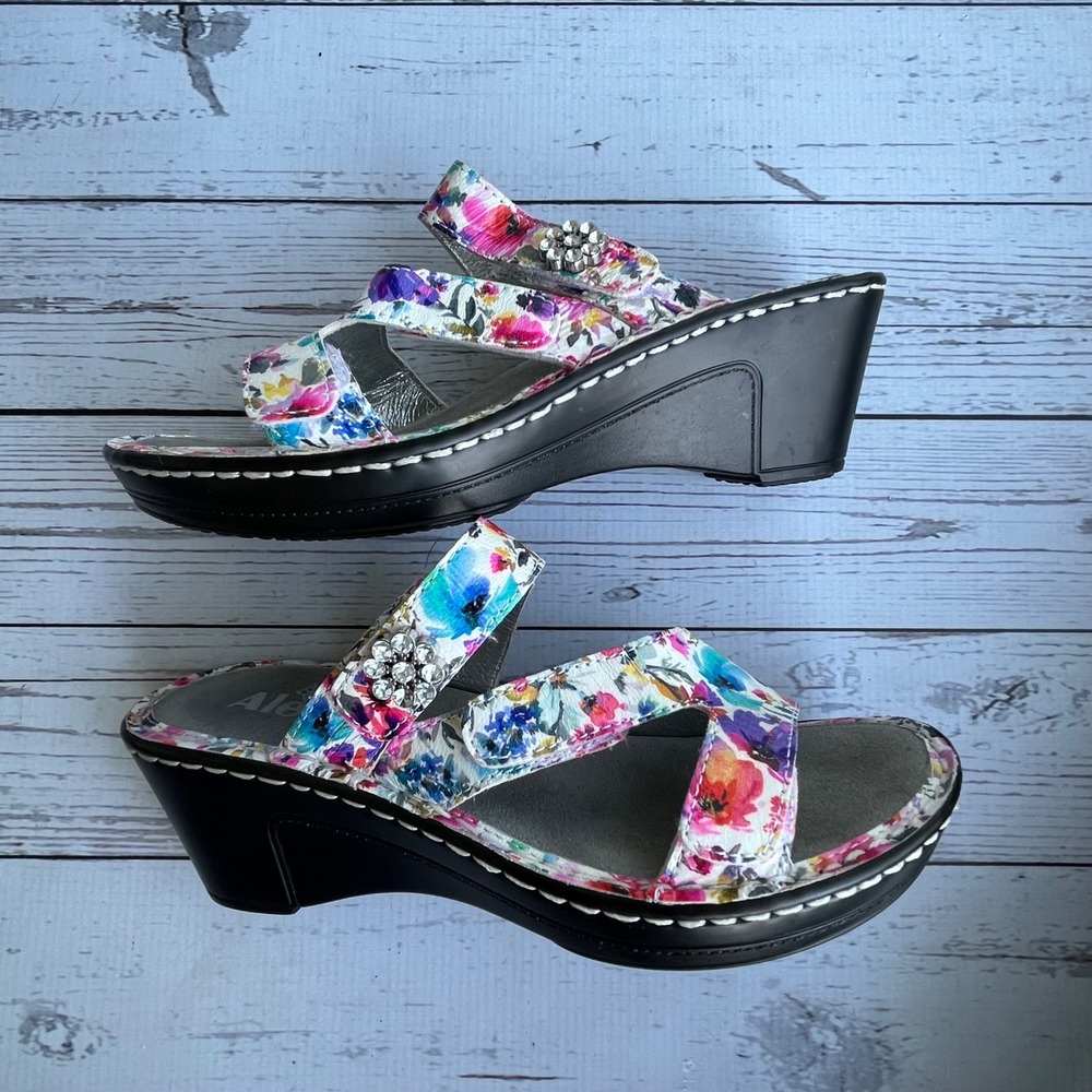 Alegria Womens Floral Comfort Leather Wedge Sandals EU 35/US 5-5.5 Cottagecore - Picture 2 of 12
